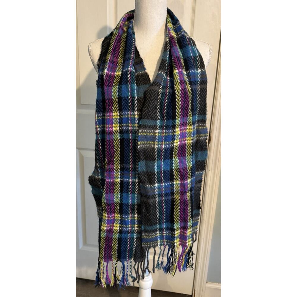 Mixit Women's Multicolor Plaid Scarf With Fringed Ends